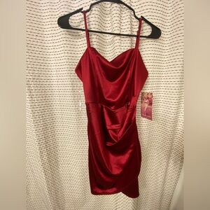 Red cocktail dress, never worn! Stretch satin, tags attached